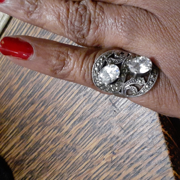 STERLING SILVER RING TWO CZ/ MARACSITE 925 Size 6.5 NEW - Picture 5 of 6